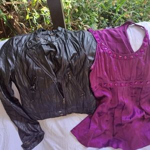Size small faux leather jacket + bonus magenta shirt